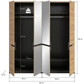 Möbel Boss Kleiderschrank Canu 180 x 198 x 59 cm Grau