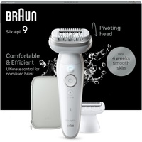 Braun Silk-épil 9 Epilierer Damen / Haarentferner für langanhaltende Haarentfernung, Rasieraufsatz , Trimmeraufsatz, 9-041, Weiß/Silber