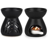 LALAGO 2PCS Duftlampe aus Keramik, Duftlicht mit der Candle Löffel, Trichtermodell Ätherische Ölbrenner Wachsschmelzbrenner Duftwachs Lampe Aroma-Diffusor Kerzenbrenner (schwarz)