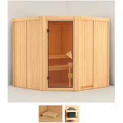 Sauna KARIBU "Jarin", beige (naturbelassen), ohne Ofen, (ohne Ofen), Saunen, ohne Ofen
