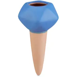 Relaxdays Bewässerungskugeln Ton, 4er Set, Durstkugeln Ø 6cm, Keramik, dosierte Pflanzen Bewässerung, terracotta/blau
