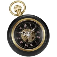 Tiong Elegante Kupfer Holz Mechanische Taschenuhr Skelett Römische Ziffern Männer Taschenuhren mit Kette-Box
