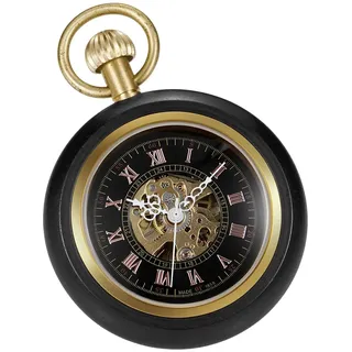 Tiong Elegante Kupfer Holz Mechanische Taschenuhr Skelett Römische Ziffern Männer Taschenuhren mit Kette-Box