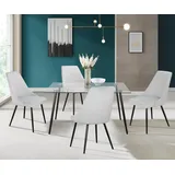 INOSIGN Essgruppe »Danny-Malio«, (Set, 5 tlg., Set 140 cm), Glastisch 140x80 cm mit 4 Stühlen (Veloursstoff), Gestell aus Metall,