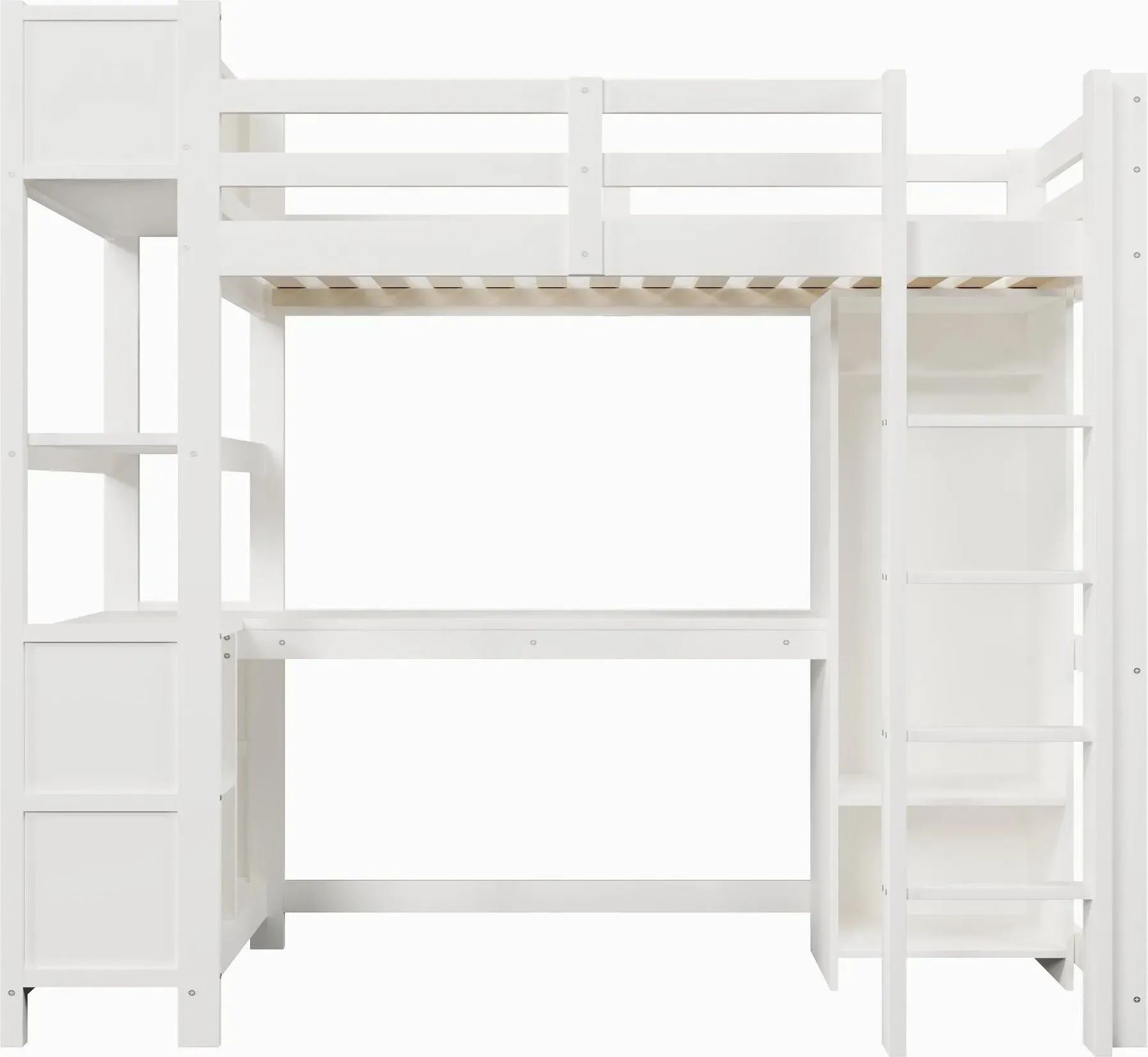 Hochbett 90x200 cm, Sicherheitsgeländer für Kinder ab 6 Jahren, ohne Matratze, 232,5x100x189,5 cm, Weiß