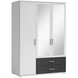 Stella Trading Kleiderschrank mit Spiegeln und Schubladen - Vielseitiger Drehtürenschrank 3-türig in Weiß, Graphit - 125 x 190 x 51 cm