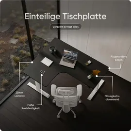 deskspace CORNER Schreibtisch, Elektrisch höhenverstellbar, 160 x 130 x 70 cm, Schwarze Tischplatte, Weißes Gestell - Weiß/Schwarz