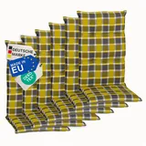 NYVI Hochlehnerauflage Hochlehner Auflagen 6er Set Barcelona - Gartenstuhlauflagen 118x50cm, (6 St), Stuhlauflage, Sitzauflage mit Halteband, UV-fest gelb|grau
