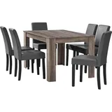 [en.casa] Esstisch Eiche antik mit 6 Stühlen dunkelgrau Kunstleder gepolstert 140x90 Essgruppe Esszimmer - Braun/Dunkelgrau/Schwarz