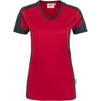 Hakro Damen V-Shirt Contrast Mikralinar® rot/anthrazit, XS