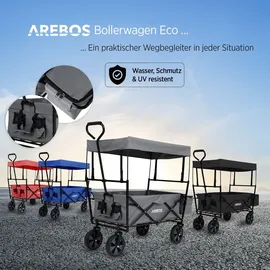 Arebos Bollerwagen faltbar grau inkl. 2 Netztaschen und Außentasche
