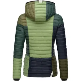 Navahoo Steppjacke Multikulti stylische Colorblocking Übergangsjacke m. Kapuze bunt|grün XS (34)