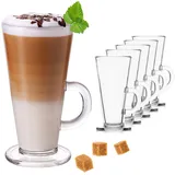 PLATINUX Latte-Macchiato-Glas Kaffeegläser mit Henkel, Glas, 270ml Set 6Teilig Teegläser Eiskaffeeglas Latte Macchiato Caffe Latte weiß