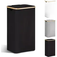 luxuskollektion Wäschekorb Deckel Wäschesack Wäschesammler Bambus 85L Schwarz