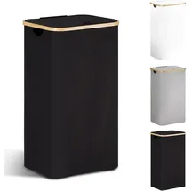 luxuskollektion Wäschekorb Deckel Wäschesack Wäschesammler Bambus 85L Schwarz