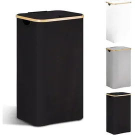 luxuskollektion Wäschekorb Deckel Wäschesack Wäschesammler Bambus 85L Schwarz