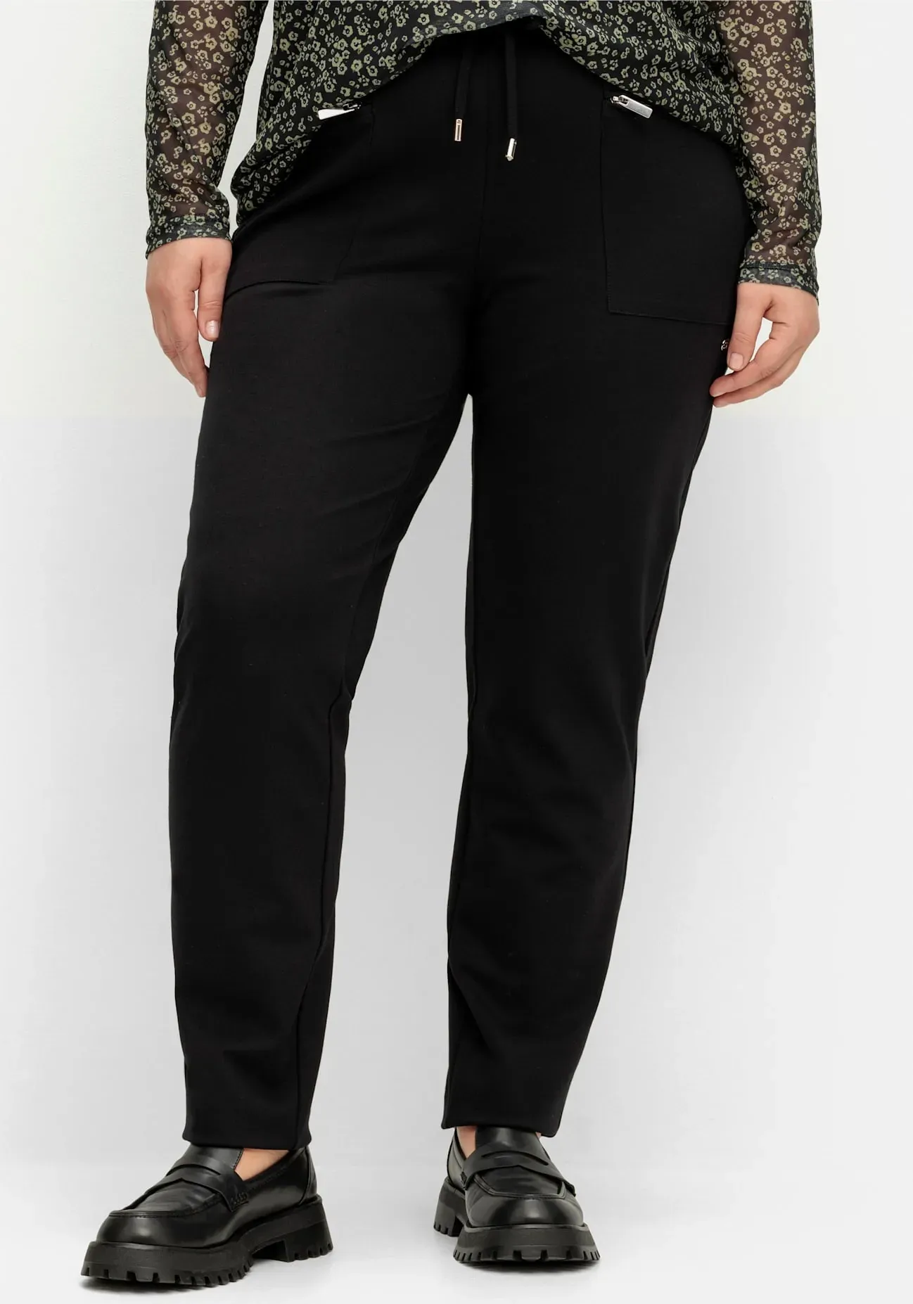 Schlupfhose SHEEGO, Damen, Gr. 54, Normalgrößen, schwarz, 60% Viskose, 35% Polyamid, 5% Elasthan, unifarben, Hosen Schlupfhose