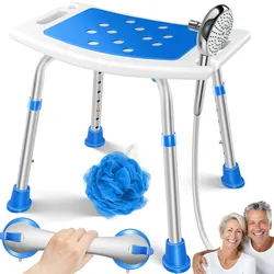 KESSER® Duschhocker höhenverstellbar   Leichter Badhocker rutschfeste Gummifüße Duschstuhl 150KG belastbar   Duschhilfe Senioren   Saugnapf Haltegriff Badewannengriff   Duschsitz mit Brausehalterung