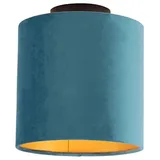 QAZQA - Deckenleuchte mit Veloursschirm blau mit Gold 20 cm - Combi schwarz