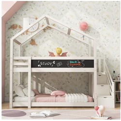 Celya Kinderbett Kinderbett Baumhaus mit Schornstein, Hochbett für Kinder inkl, Tafel– 2x Lattenrost- Weiß