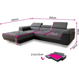 Sofnet Ecksofa Divo mit Schlaffunktion, Bettkasten und Kopfteilverstellung, Federkern - 1 Stk - (Grau (Kronos 22), Ecksofa Links)