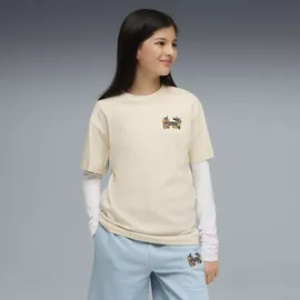 Puma T-Shirt "MID 90s Relaxed Graphic T-Shirt Mädchen", Kinder, Gr. 128, beige (alpine snow weiß), Obermaterial: 100% Baumwolle. Rippe: 20% Polyester, 80% Baumwolle, relaxed fit, Rundhals, Shirts T-Shirt