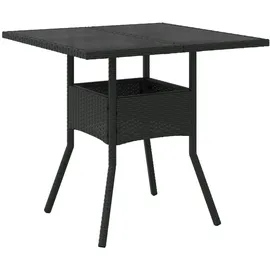 vidaXL Gartentisch mit Glasplatte Schwarz 80x80x75 cm Poly Rattan