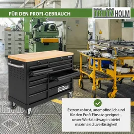 Trutzholm Werkstattwagen DELUXE 12 Schubladen 123 cm Breite unbestückt mit massiver Arbeitsplatte Anthrazit