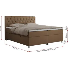 MKS Meble Boxspringbett 160x200 mit Bettkasten, Boxspringbett 160x200 mit Matratze, Doppelbett mit Matratze und Topper - Polsterbett mit Kopfteil - ROMA - 16... - Braun