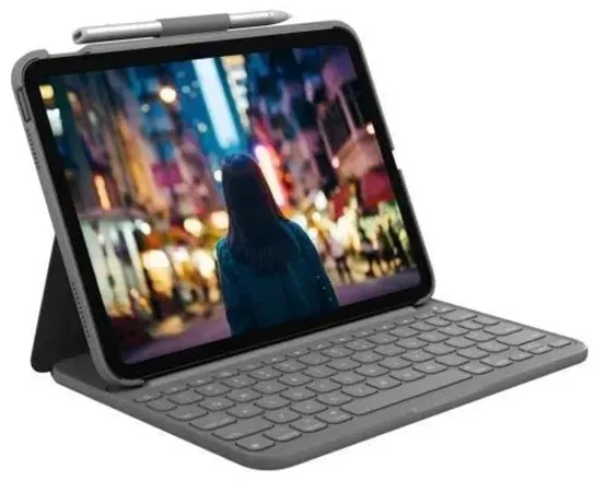 Slim Folio - keyboard and folio case - QWERTY - UK - oxford grey - Tastatur & Folio-Set - Englisch (UK) - Grau