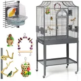 Montana Cages Vogelkäfig Vogelkäfig, Sittichkäfig Starter-Set "Madeira I", mit Zubehör, Freisitz und Anflugklappe, ca. 69 x 45 x 141 cm schwarz