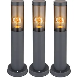 GLOBO Wegeleuchte Pollerleuchte Außen Sockelleuchte Gartenlampen anthrazit, Standleuchte Balkon, Edelstahl rauchfarben, 1x E27 Fassung, DxH 7,6x45cm, 3er Set