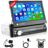 Podofo 2+64G Autoradio 1 Din mit GPS Navi, Bluetooth RDS, 7 Zoll Bildschirm Ausfahrbarem Manuelle Android 13 Autoradio Stereo mit WiFi FM/RDS Radio Spiegel-Link AUX-in + Rückfahrkamera