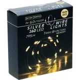 free & easy, self import agencies LED-Lichterkette warmweiß, Batteriebetrieben, 160 LEDs, Silberdraht, Innen/Außen, 7,95m