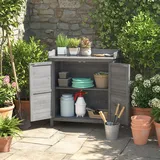 Outsunny Gartenschrank mit Pflanztisch, Holz Geräteschuppen mit Arbeitsplatte