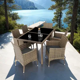 Tectake Rattan 7-tlg. natur/dunkelgrau inkl. Schutzhülle