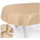 ANRO Tischdecke aus Stoff UNI Farben wasserabweisend Tischtuch Tischwäsche (Einzelstück 1-tlg), mit Acryl Beschichtung beige Oval | 140 cm x 280 cm x 0.31 mm