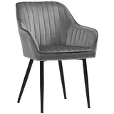 Songmics Esszimmerstuhl (1 St), Polsterstuhl mit Metallbeine, Samt, für Schminktisch, 2er Set grau