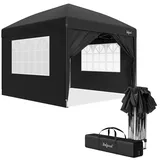Zelsius Faltbarer Pavillon 3x3 m mit Seitenwänden | Schwarz | Pop-Up Faltpavillon UV30, Gartenzelt faltbar, Klapp Partyzelt mit Seitenwänden | Unterstand für Garten, Sonnenschutz, Gartenpavillon