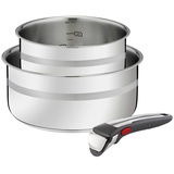 Tefal Jamie Oliver Ingenio Topf-Set, 1 abnehmbarer Griff, 2 Edelstahl-Töpfe, Induktion, ofenfest, platzsparend, Messmarken, L977S344