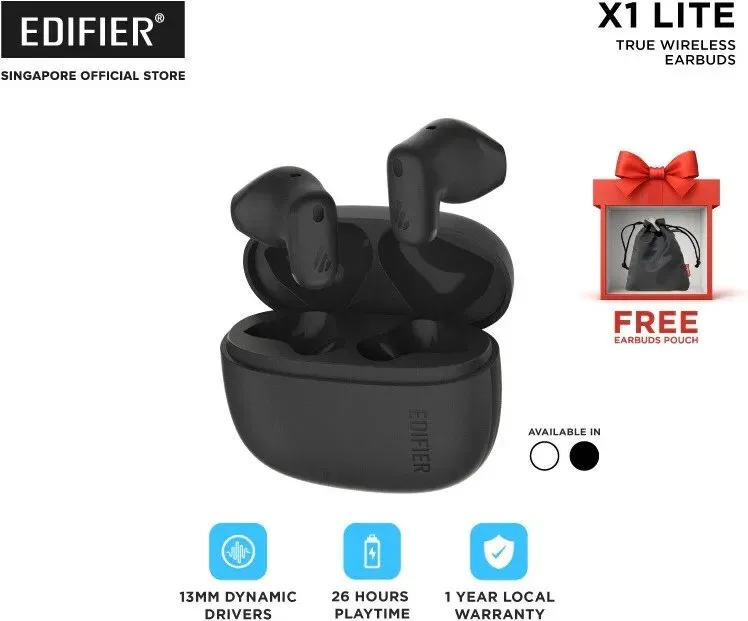 EDIFIER X1 Lite True Wireless In-Ear-Kopfhörer, Bluetooth 5.4, 26 Stunden Wiedergabezeit, Einzelmikrofon-KI für klare Anrufe, IP54 schweißresistent, geringe Latenz, unterstützt Schnellladung, Schwarz