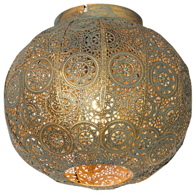 QAZQA - Orientalisch Orientalische Deckenleuchte I Deckenlampe I Lampe I Leuchte Gold I Messing mit Grün 28,5 cm - Baloo I Wohnzimmer I Schlafzimm...