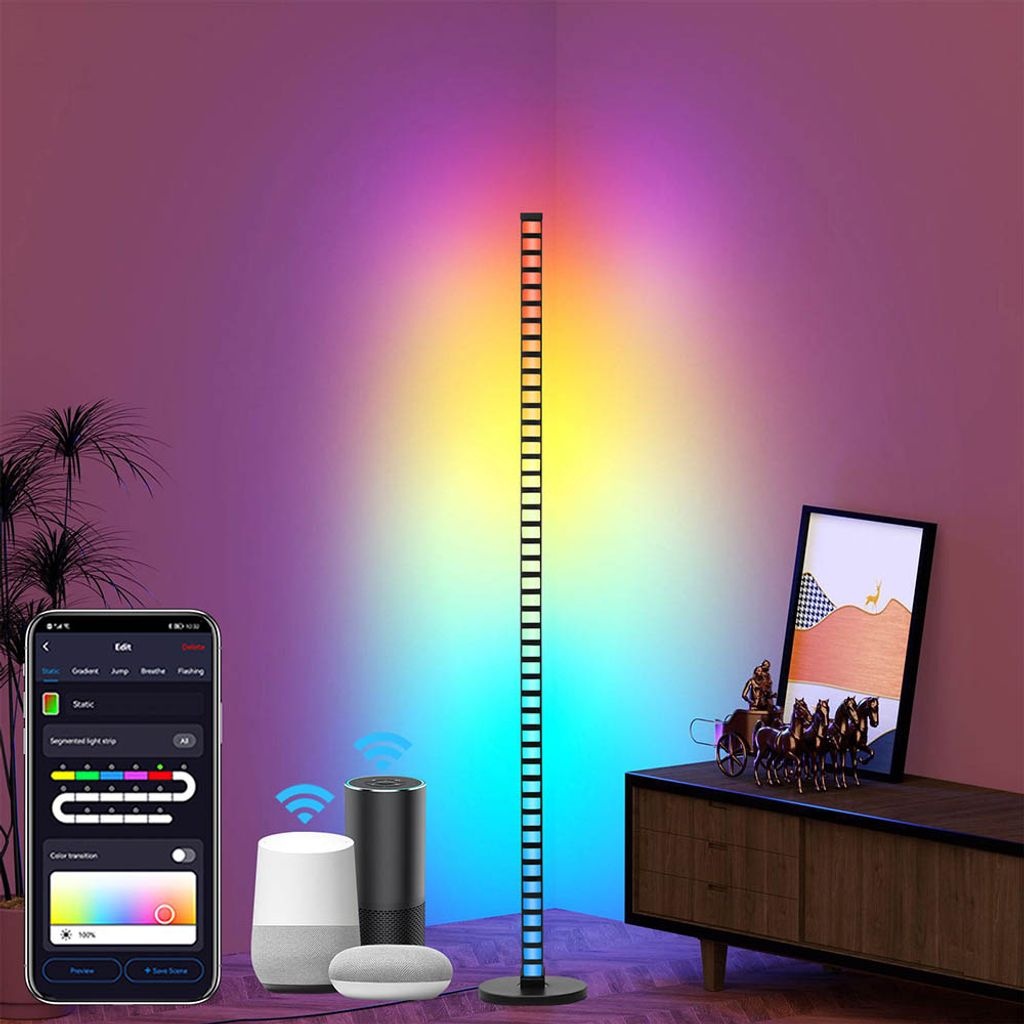 LED Stehlampe RGBIC Dimmbar Stehleuchte Lichtsaeule Standleuchte mit Fernbedienung, Kompatibel mit Alexa, Google Assistant