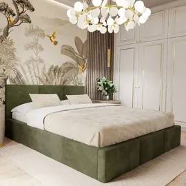 Muralo Polsterbett Stoffbett Bett mit Bettkaste Container Doppelbett für Schlafzimmer - 160 cm x 200 cm - khaki