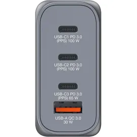 Verbatim GaN 100W, 1x USB-A, 3x USB-C PD, 3.0, QC 3.0 grau