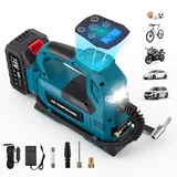 Akku Kompressor 150 PSI digitaler Luftkompressor mit LED-Arbeitslicht und Auto-Stopp-Funktion, elektrische Luftpumpe für Auto, Motorrad, Fahrrad und Sportbälle inkl. 3,0 Ah Akku und Ladegerät