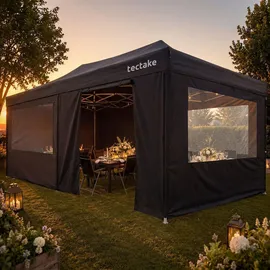 Tectake Faltpavillon 6 x 3 m inkl. 6 Seitenteile Schwarz