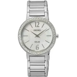 Solaruhr SEIKO "SUP467P1", silber (silberfarben), Armbanduhren, Damen, Armbanduhr, Damenuhr, Perlmutt-Zifferblatt, Kristallsteine