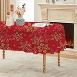 Schneeflocke Tischdecke Abwaschbar Oval, Gartentischdecke für Outdoor Dunkle Muster, Tischdecke Rot Wasserabweisend, Tischtuch für Küche, Restaurant, Hochzeit, Bankett (155x260 cm) A160