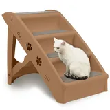 TRMLBE Hundetreppe Katzentreppe 49cm Hundetreppe für Kleine Hunde & Katze Treppe Haustiertreppe mit 4 Stufen Klappbare Hunde Treppen Max. bis zu 75kg Tierampe aus Kunststoff, für Hund Katzen (Braun)